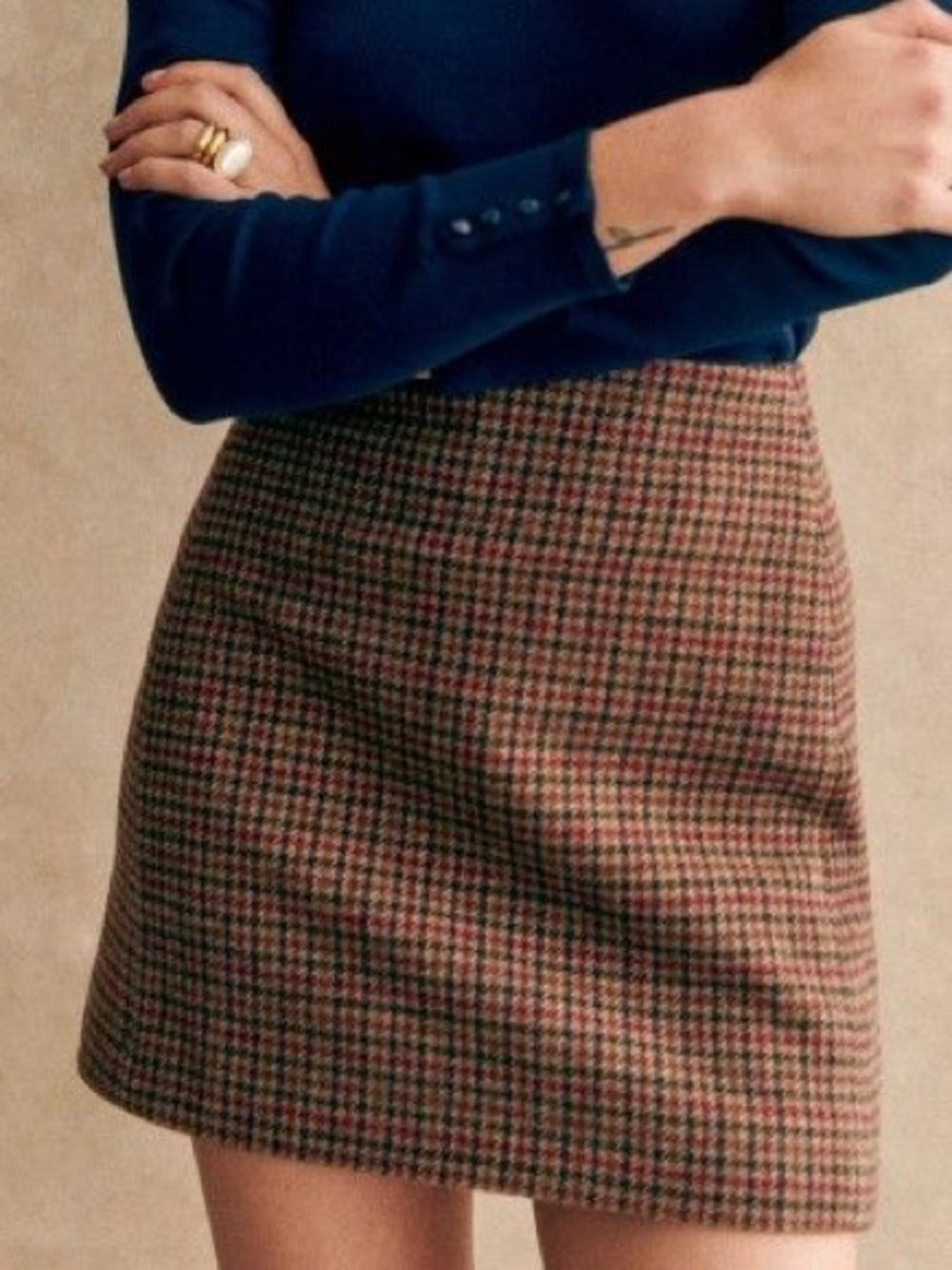 NWT Sezane Malia Skirt Brown Houndstooth 34 or 2